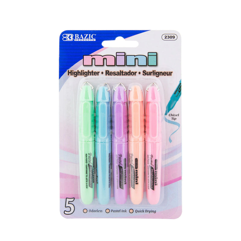 5ct Mini Pastel Highlighters W/cap Clip