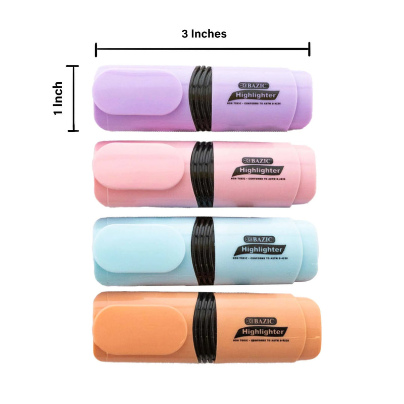 Mini Desk Style Pastel Highlighters, 4 Per Pack, 12 Packs