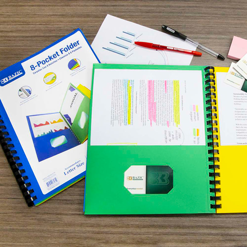 Bazic Asst Color 8-pocket Folder