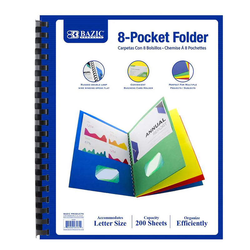 Bazic Asst Color 8-pocket Folder