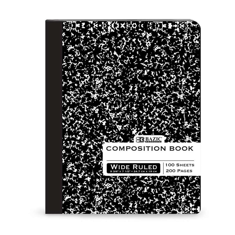 Composition Book, Wide Ruled, Black Marble, 100 Sheets, Pack of 6