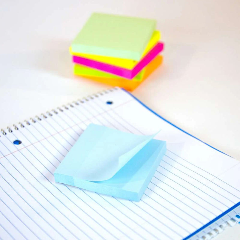 Stick On Notes, 3" x 3", Assorted, 100 Sheets, 12 Per Pack, 3 Packs