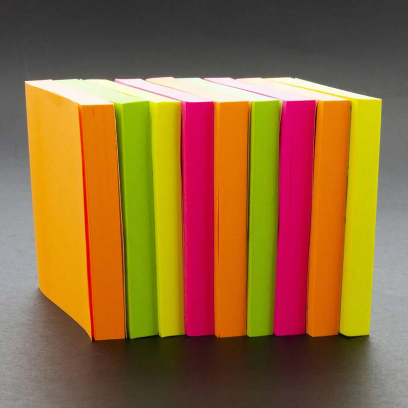 Stick On Notes, 3" x 3", Neon, 90 Sheets, 12 Per Pack, 3 Packs