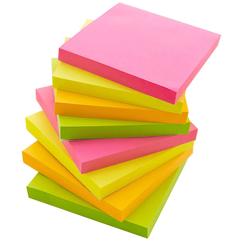 Stick On Notes, 3" x 3", Neon, 90 Sheets, 12 Per Pack, 3 Packs