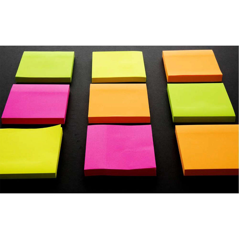 Stick On Notes, 3" x 3", Neon, 90 Sheets, 12 Per Pack, 3 Packs