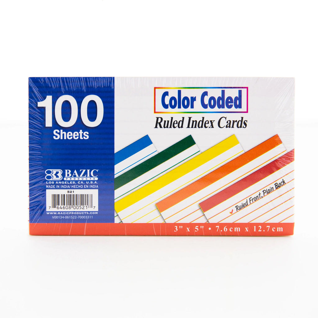 100ct 3x5in Index Cards Color Coded Ruled