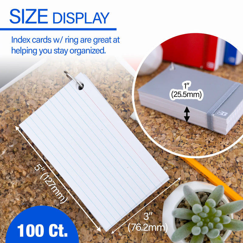 Poly Cover 3x5in Ruled Index Card White W/ring 100ct