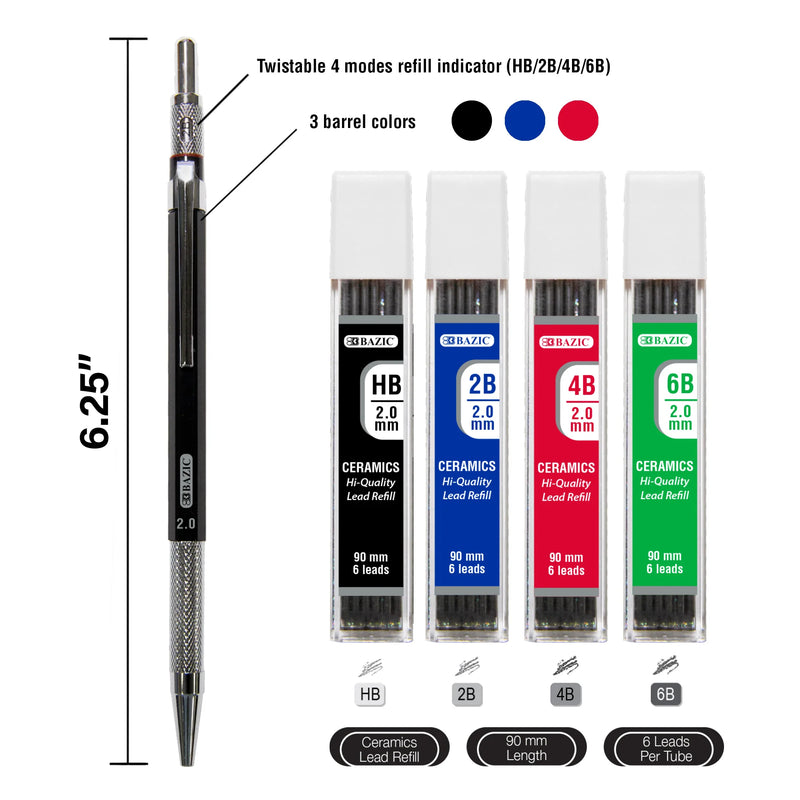 2mm Mechanical Pencil W/lead Hb 2b 4b 6b