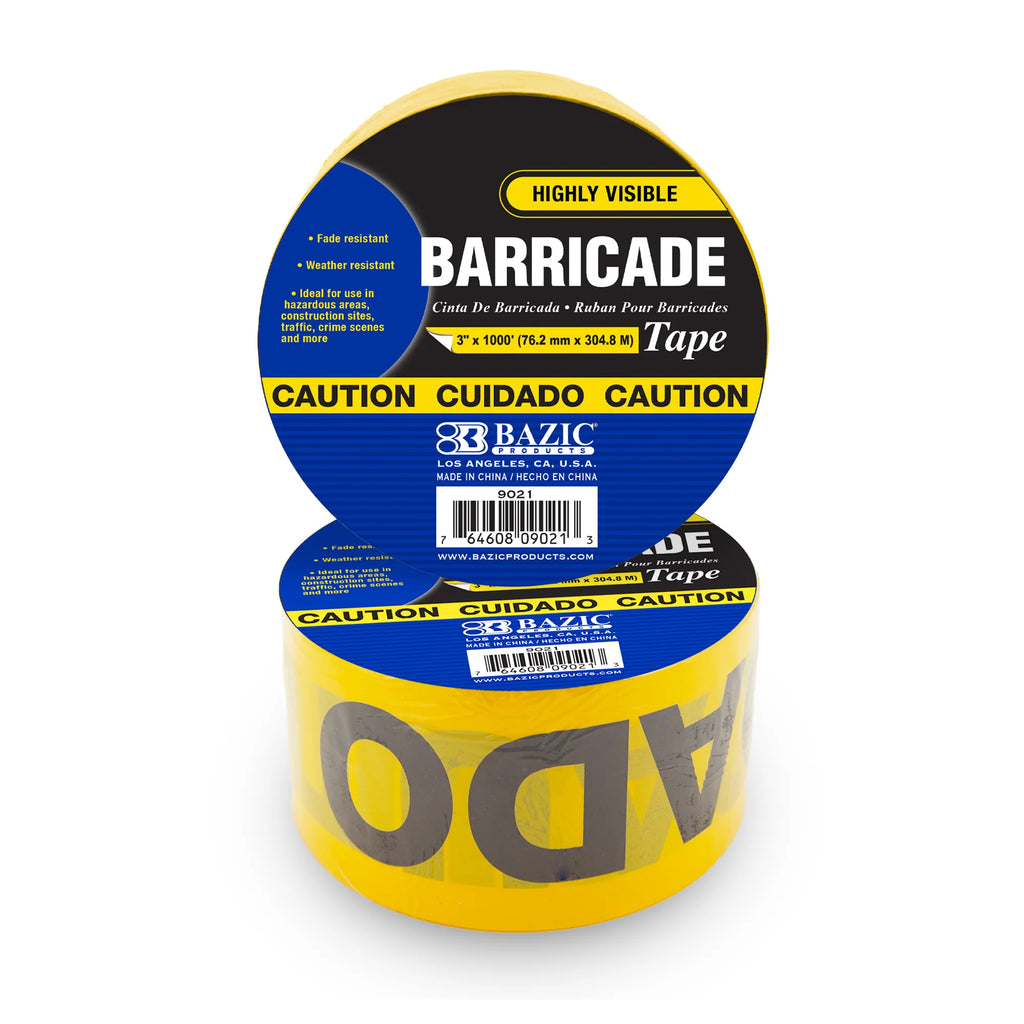 CAUTION Barricade Tape, Yellow, 3" x 1000'