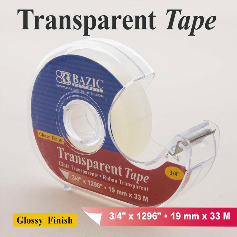 Transparent Tape with Dispenser, 3/4" x 1296", Pack of 12