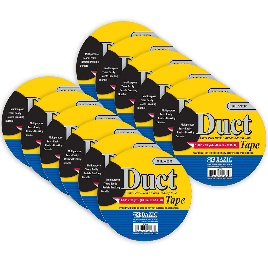 Silver Duct Tape, 1.88in x 10yd, Pack of 12