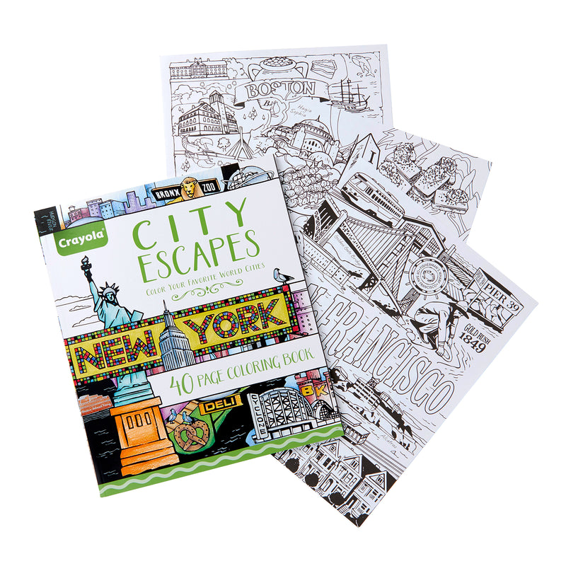 City Escapes Adult Coloring Book, City Coloring Pages, 40 Pages, Pack of 2