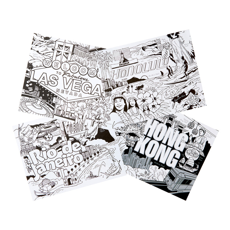 City Escapes Adult Coloring Book, City Coloring Pages, 40 Pages, Pack of 2