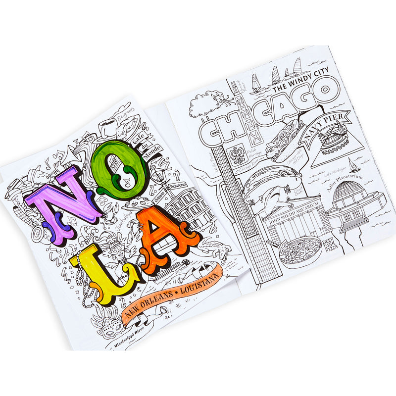 City Escapes Adult Coloring Book, City Coloring Pages, 40 Pages, Pack of 2