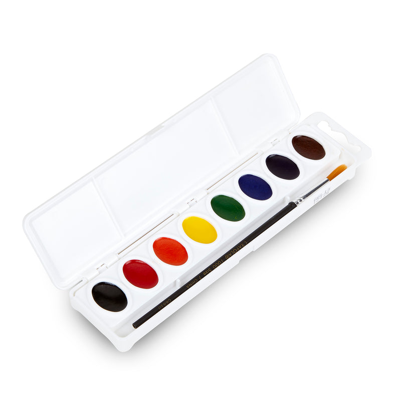Paint Set 8 Semi Moist Oval Pans 1 Taklon Brush