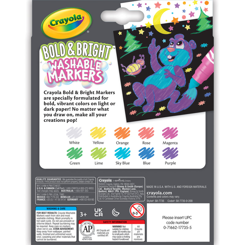 10ct Broad Markers Bold And Bright Washable