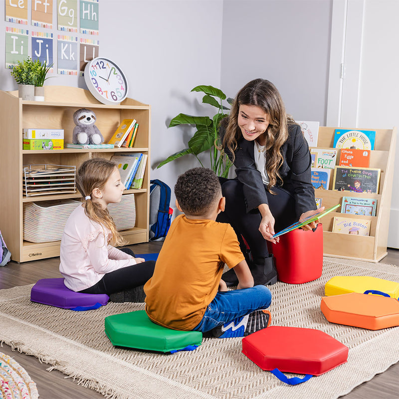 Color Coded Vinyl Floor Cushions, Hexagon, Set of 6