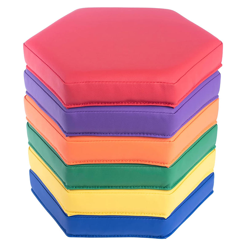 Color Coded Vinyl Floor Cushions, Hexagon, Set of 6