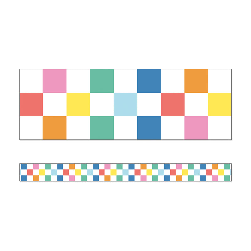 We Stick Together Checkered Rainbow Straight Bulletin Board Borders, 36 Feet Per Pack, 6 Packs