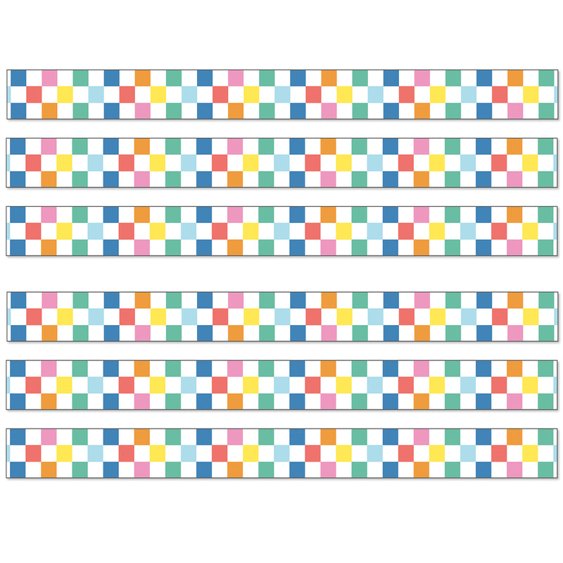 We Stick Together Checkered Rainbow Straight Bulletin Board Borders, 36 Feet Per Pack, 6 Packs