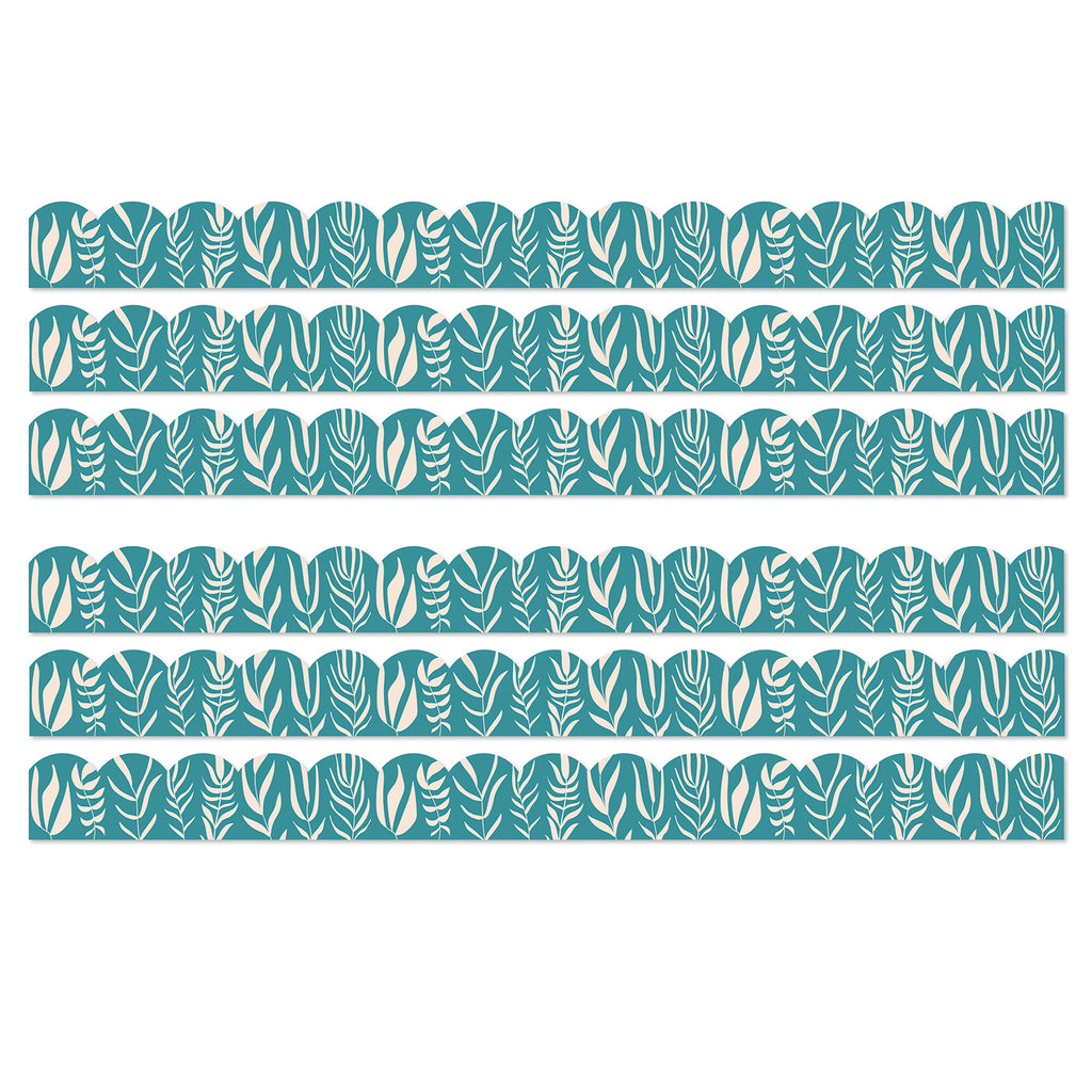 True to You Teal with Leaves Scalloped Bulletin Board Borders, 39 Feet Per Pack, 6 Packs