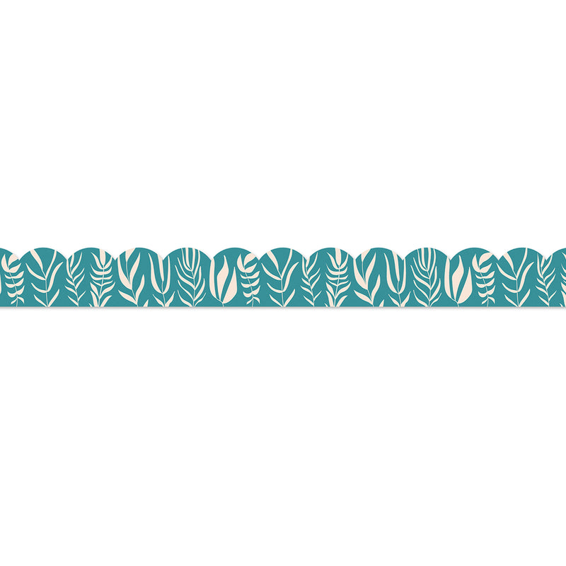 True to You Teal with Leaves Scalloped Bulletin Board Borders, 39 Feet Per Pack, 6 Packs