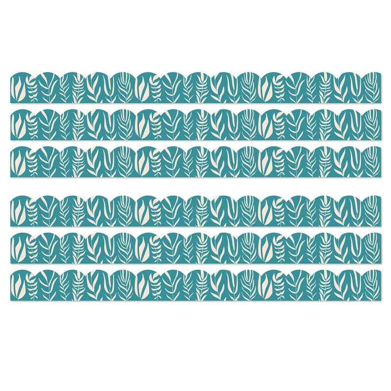 True to You Teal with Leaves Scalloped Bulletin Board Borders, 39 Feet Per Pack, 6 Packs