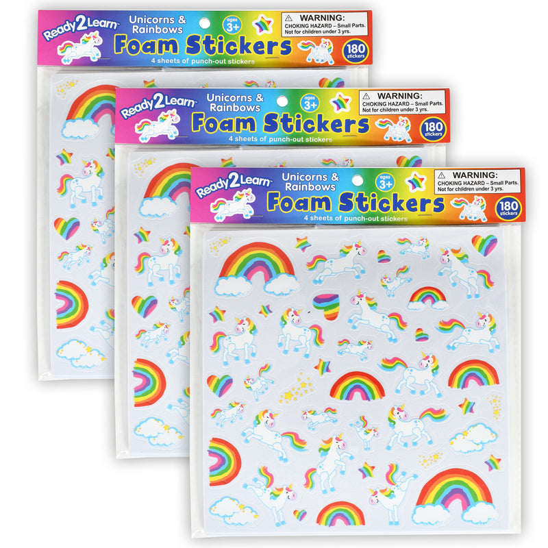 (3 Pk) Foam Stickers Unicorns & Rainbows