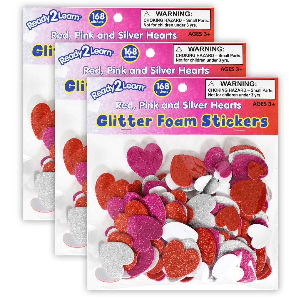 (3 Pk) Glitter Foam Stickers Hearts