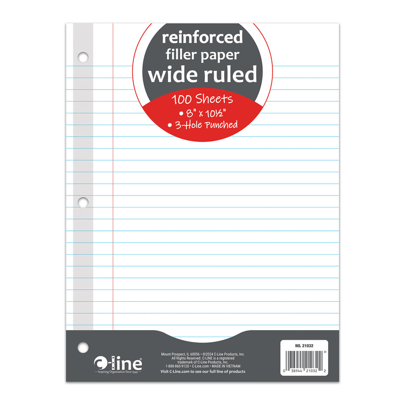 Filler Paper Reinforced 3hole Punch 100ct Wide Ruled