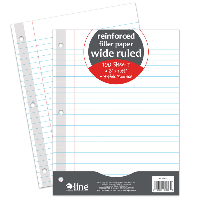 Filler Paper Reinforced 3hole Punch 100ct Wide Ruled