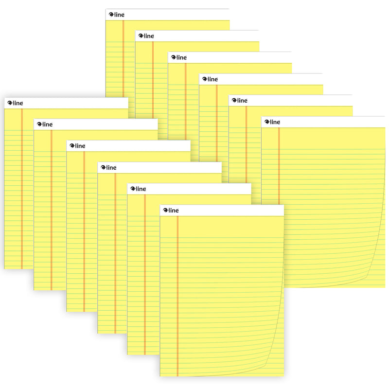 Legal Pad, Wide Ruled, Yellow, 50 Sheets, Pack of 12