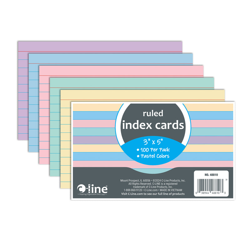 3 X 5 Index Cards Ruled Asst Colors