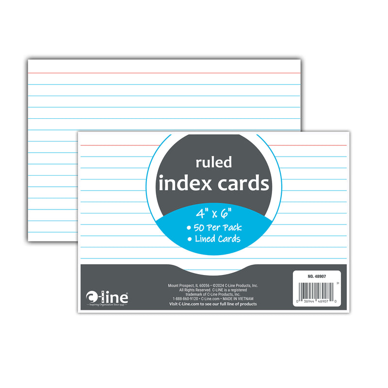 4 X 6 Index Cards White Ruled 50ct