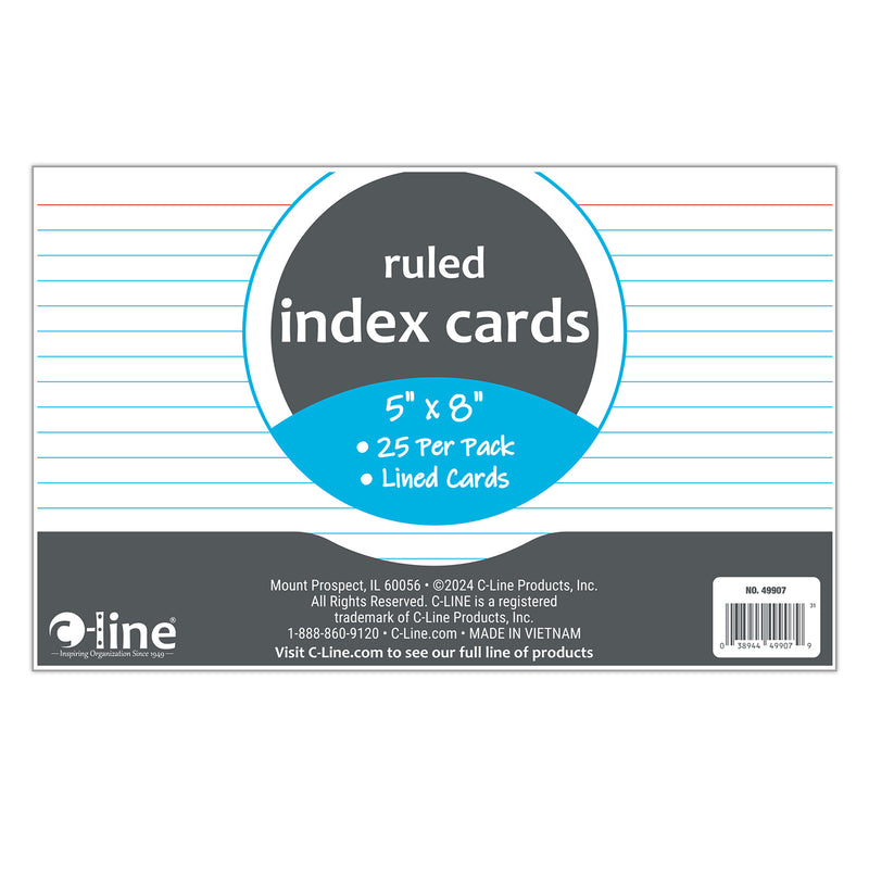 5 X 8 Index Cards White Ruled 25ct