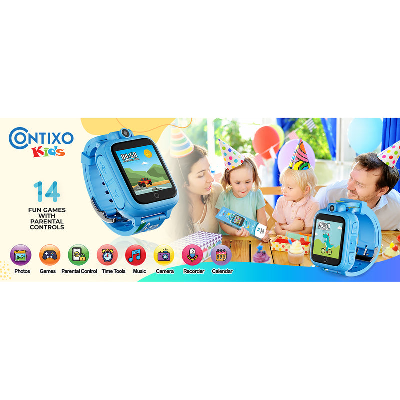 KW1 Smart Watch for Kids with Educational Games, HD Touch Screen, Camera, and MP3 Music Player, Blue