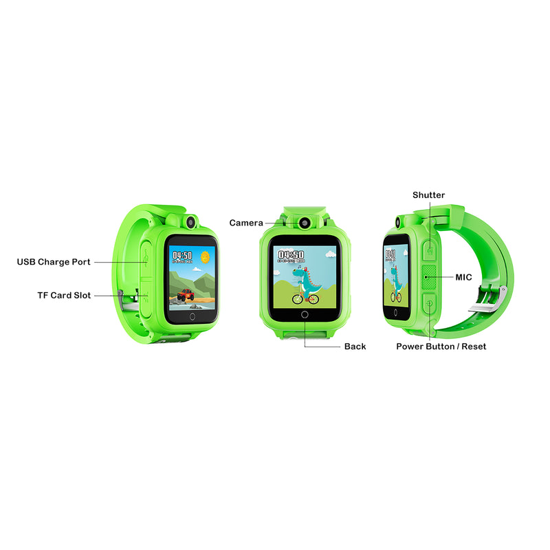 KW1 Smart Watch for Kids with Educational Games, HD Touch Screen, Camera, and MP3 Music Player, Green