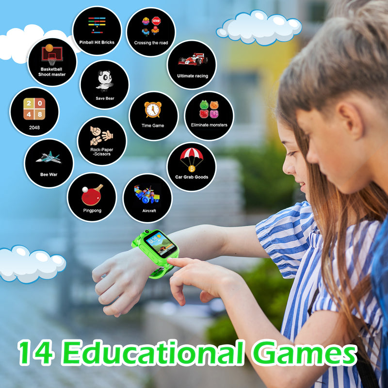 KW1 Smart Watch for Kids with Educational Games, HD Touch Screen, Camera, and MP3 Music Player, Green