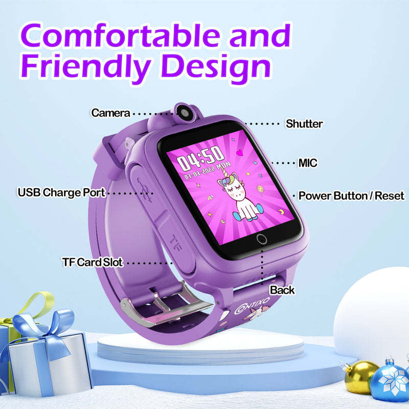 KW1 Smart Watch for Kids with Educational Games, HD Touch Screen, Camera, and MP3 Music Player, Purple