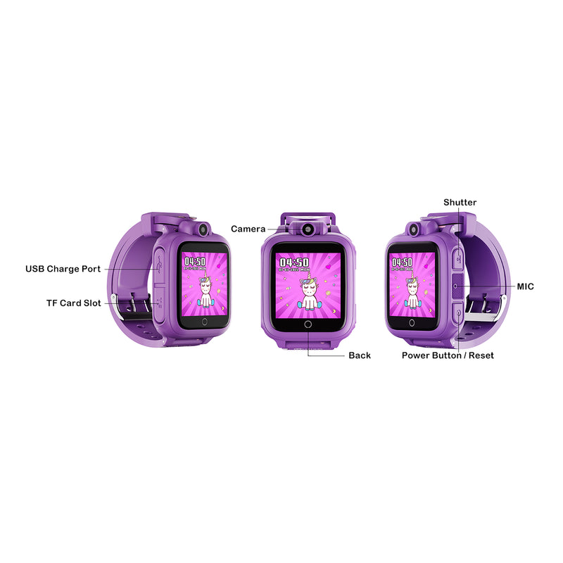 KW1 Smart Watch for Kids with Educational Games, HD Touch Screen, Camera, and MP3 Music Player, Purple