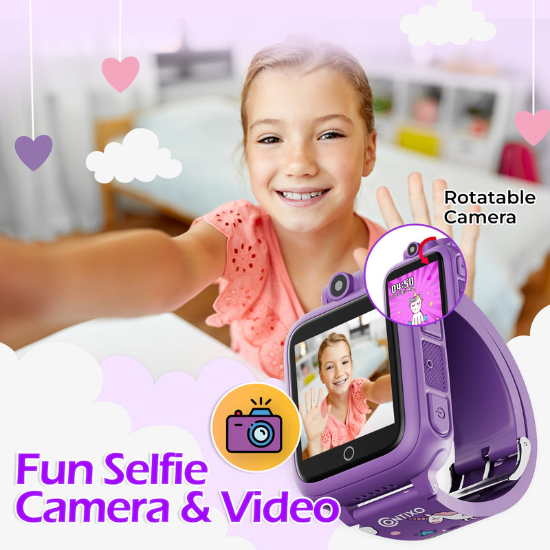 KW1 Smart Watch for Kids with Educational Games, HD Touch Screen, Camera, and MP3 Music Player, Purple