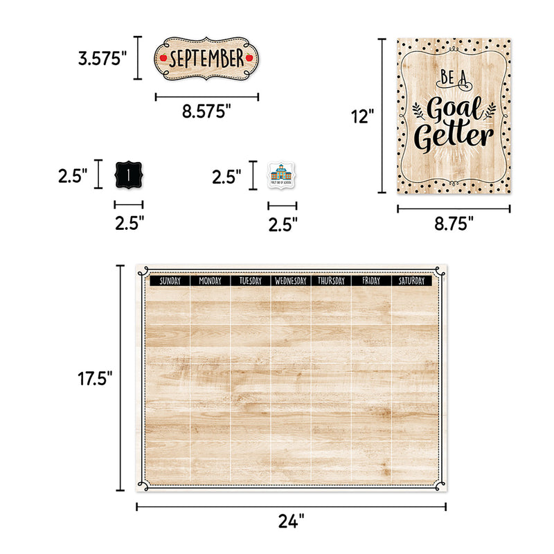Black, White, and Wood Calendar Set Bulletin Board Set, 87 Pieces