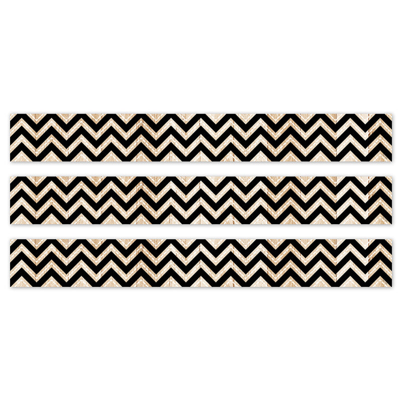 Core Decor Black and Wood Chevron EZ Border, 48 Feet Per Pack, 3 Packs