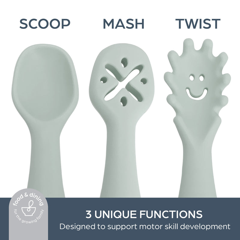 Silicone Scoop, Mash & Twist 3-Piece Cutlery Set, Seafoam, 2 Sets