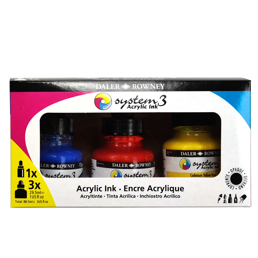 System3 Acrylic Ink Starter Set with Empty Marker, Assorted Colors, 29.5ml, 3 Pieces
