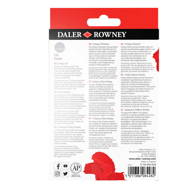 Simply Oil Paint Set Asst 6ct 12ml Daler-rowney