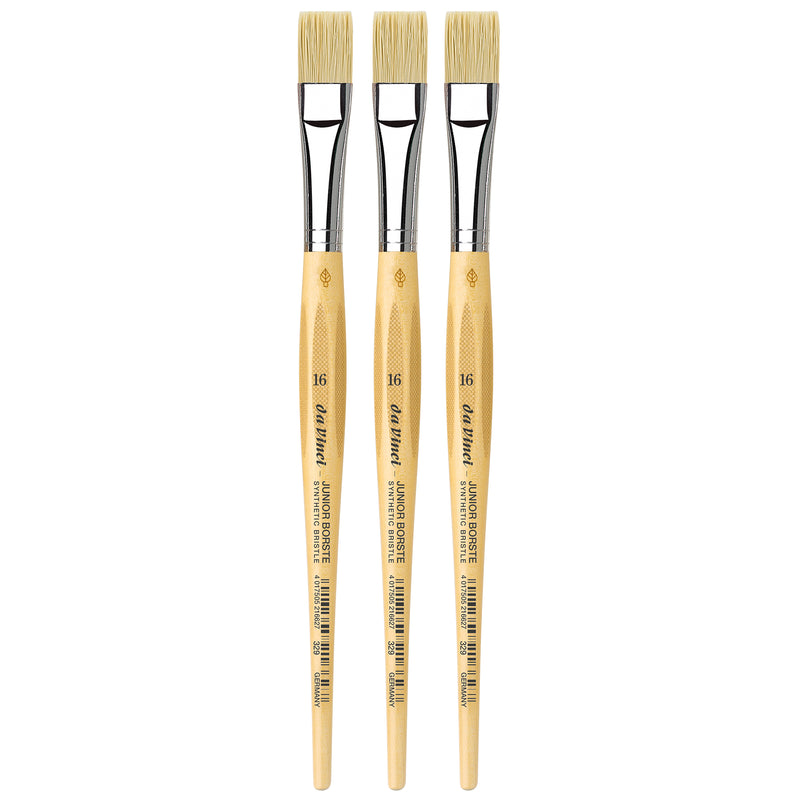JUNIOR BORSTE Synthetic Student Brush, Synthetic, Tempera, Flat, Series 329, Size 16, Pack of 3