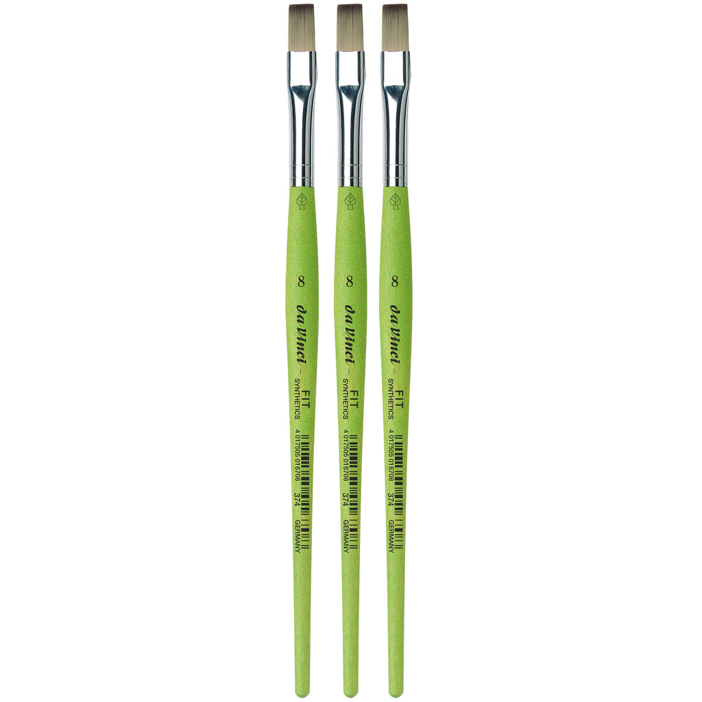 FIT Synthetics Student Brush, Synthetic, Acrylic & Tempera, Flat, Series 374, Size 8, Pack of 3