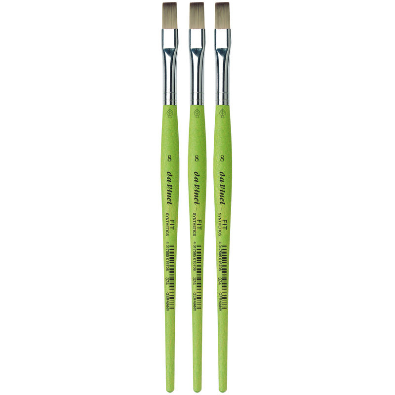 FIT Synthetics Student Brush, Synthetic, Acrylic & Tempera, Flat, Series 374, Size 8, Pack of 3