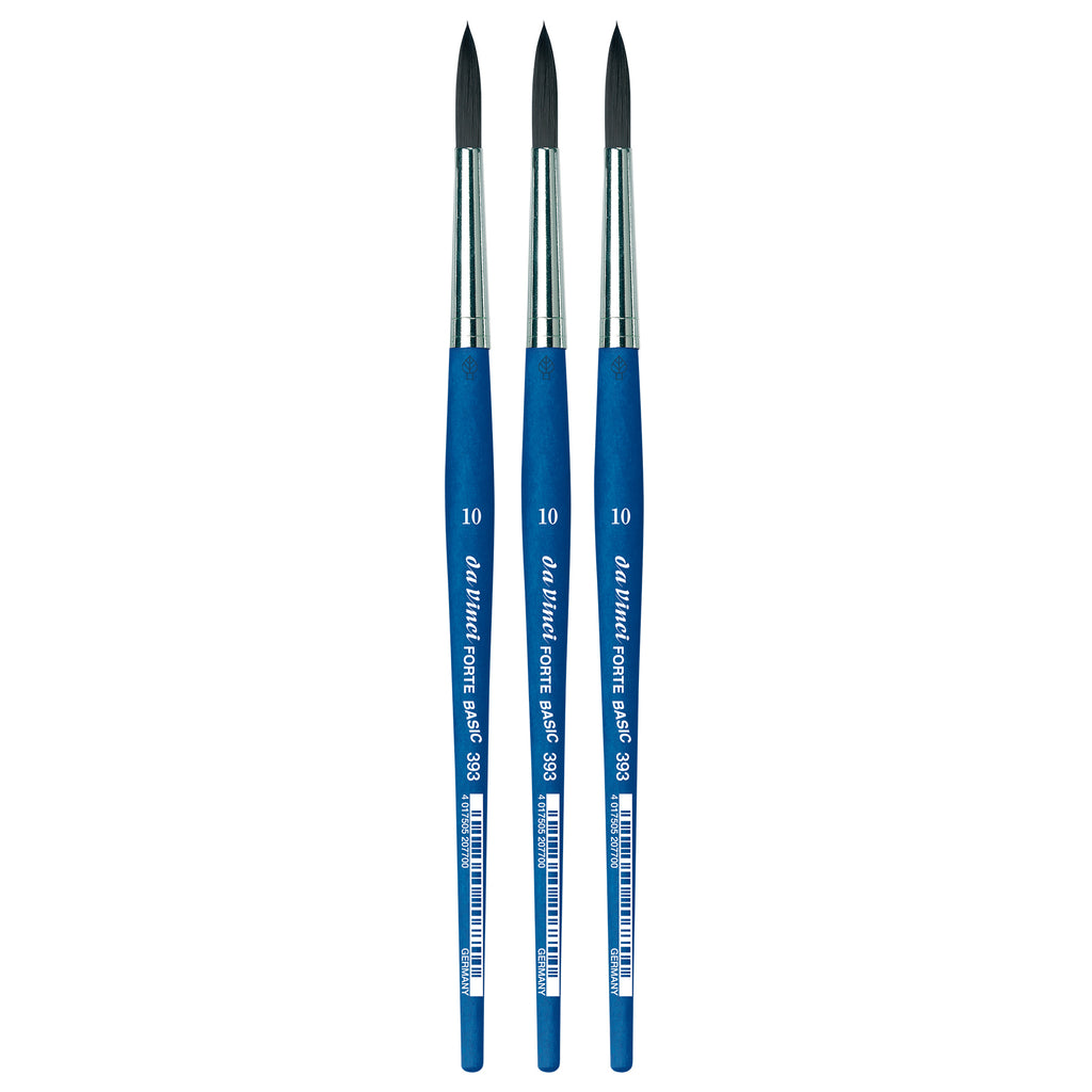 FORTE BASIC Student Brush, Synthetic, Acrylic, Round, Series 393, Size 10, Pack of 3